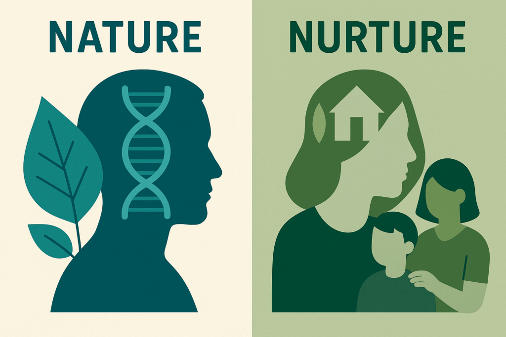 Side-by-side profiles representing nature and nurture