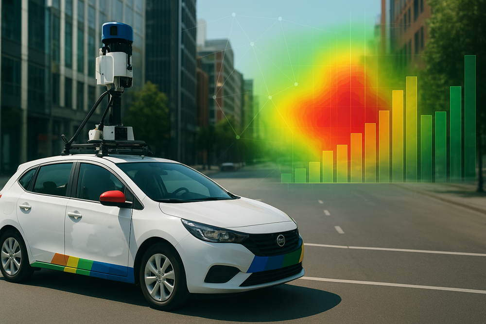 Project Air View car collecting urban air quality data using AI-powered sensors.