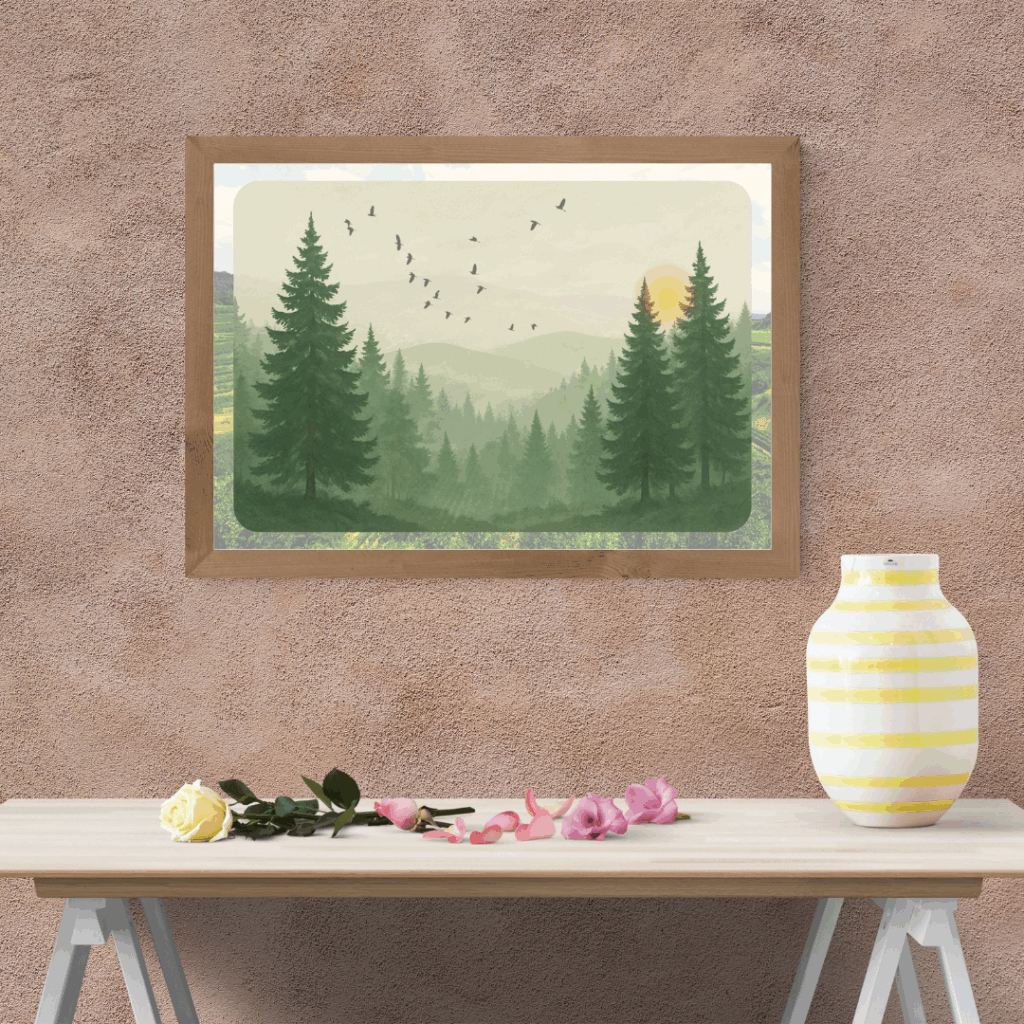 Minimalistic art print, morning forest